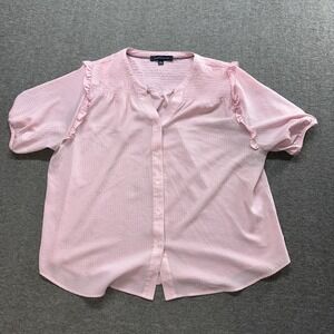 Tommy Hilfiger Women's Short Sleeve Smocked Yoke Blouse Size‎ XXL Pink